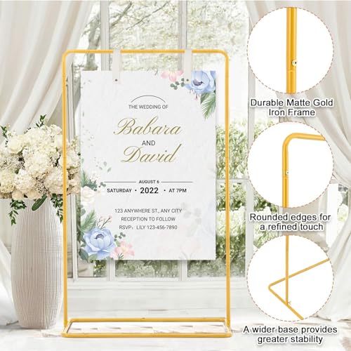 Adjustable Wedding Sign Stand with 2pcs Leather Hanging Straps | Ideal as a Welcome Wedding Sign Holder for Weddings, Baby Showers, Graduation Ceremonies and Other Special Party Occasions. - color: Gold-2PCS