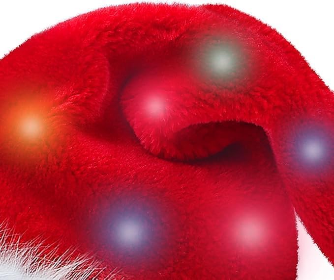 Christmas Hat for Adults/Kids/Baby, Santa Hats Unisex, Red Velvet Thicken Holiday Xmas Hat for Festive New Year Party - color: Red - Led Light