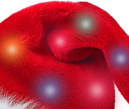 Christmas Hat for Adults/Kids/Baby, Santa Hats Unisex, Red Velvet Thicken Holiday Xmas Hat for Festive New Year Party - color: Red - Led Light