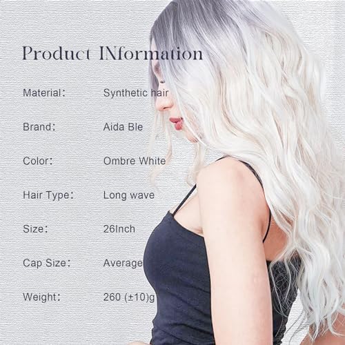 Aida ble Long Wavy White Wig for Women 26inch Middle Part Synthetic Wig | Natural Looking Heat Resistant Hair,Suitable for Daily Wear,Party,Halloween and Cosplay,Beginner-friendly Wig - color: White