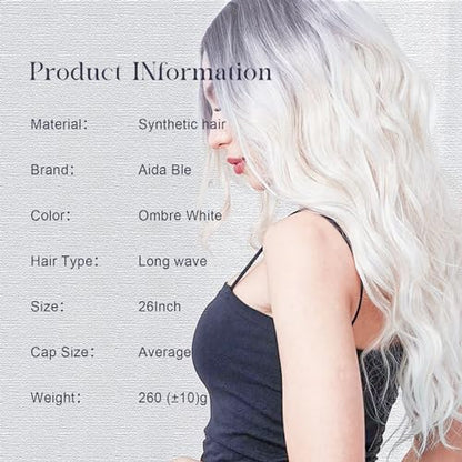 Aida ble Long Wavy White Wig for Women 26inch Middle Part Synthetic Wig | Natural Looking Heat Resistant Hair,Suitable for Daily Wear,Party,Halloween and Cosplay,Beginner-friendly Wig - color: White
