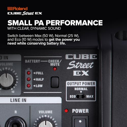 Roland Cube Street EX | Battery-Powered 50W Stereo Amplifier | Clear, Dynamic Sound | Ideal for Outdoor Performances | Supports Mics, Instruments & Audio Devices | COSM Tones for Electric Guitar | Dynamic Sound, Outdoor Performances, Supports Mics, Instru