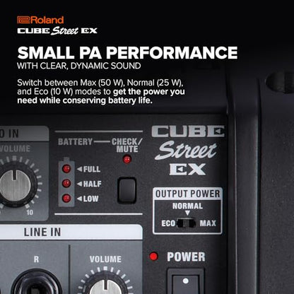 Roland Cube Street EX | Battery-Powered 50W Stereo Amplifier | Clear, Dynamic Sound | Ideal for Outdoor Performances | Supports Mics, Instruments & Audio Devices | COSM Tones for Electric Guitar | Dynamic Sound, Outdoor Performances, Supports Mics, Instru
