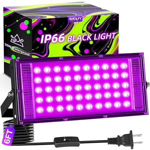 50W LED Black Light IP66 with Switch+6FT Cord for Halloween Neon Glow Party | Waterproof Outdoor Blacklight Floodlight, for Glow in the Dark Party Supplies Body Paint Fluorescent Poster Classroom Bedroom - size: 50W-1 Pack