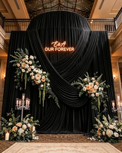50ftx15ft Black Backdrop Curtain 10 Panels for Wedding Parties - color: Black, size: W5' x H15'(10 panels)