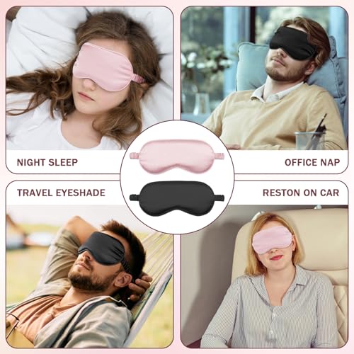 Amrules 2 Pack Silk Sleep Mask Set Adjustable, Blush Pink & Black | Premium Fabric, Soft & Breathable, Adjustable Strap For Perfect Fit, Lightweight, Blocks Light, For Home, Travel & Meditation - color: Blush Pink & Black-silk Floss