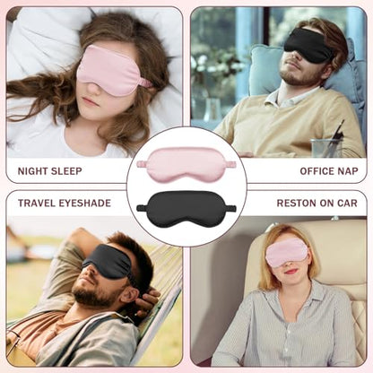 Amrules 2 Pack Silk Sleep Mask Set Adjustable, Blush Pink & Black | Premium Fabric, Soft & Breathable, Adjustable Strap For Perfect Fit, Lightweight, Blocks Light, For Home, Travel & Meditation - color: Blush Pink & Black-silk Floss