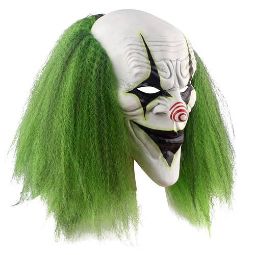 Scary Halloween Clown Mask with Green Hair for Adult Horror Evil Killer Joker Costume Mask