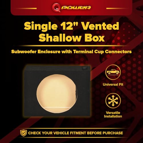 QPower Single 12" Vented Shallow Subwoofer Box, Black Carpet Exterior | Solid 5/8" MDF Construction for Vehicle Stereo Equipment and Bass Sound Systems - style: 12" Vented