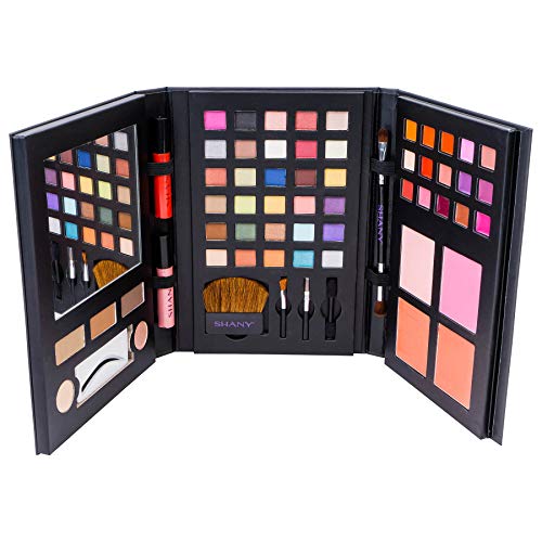 SHANY Luxe Book Makeup Set - All In One Travel Cosmetics Kit with 30 Eyeshadows, 15 Lip Colors, 5 Brushes, 4 Pressed Blushes, 3 Brow Colors, and Mirror - color: LUXEBOOK