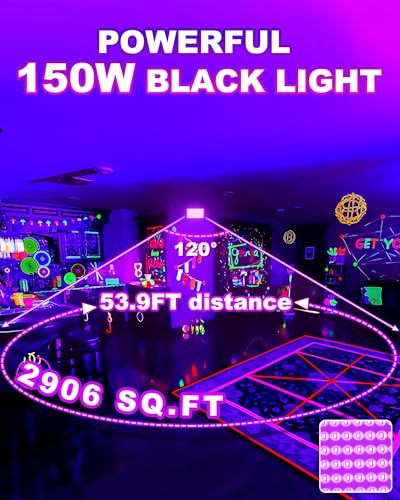 2 Pack 150W LED Black Light for Halloween, Waterproof Blacklight Glow Party | Neon Party, Birthday, IP66, Outdoor, Body Paint, Fluorescent Poster Tapestry, Bedroom, Classroom, 10ft Cord & Plug & Switch - style: 150W-2Pack
