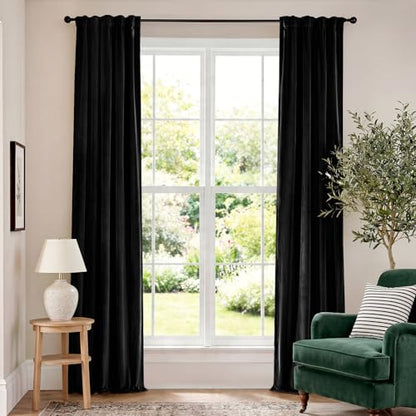 Lazzzy Blackout Black Velvet Curtains Rod Pocket 42×96 Inch 2 Panels - color: R | Black, size: 42"W x 96"L (Pack of 2)