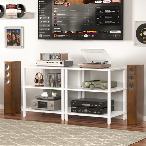 LELELINKY 3-Tier AV Media Player Stand, White Stereo Cabinet, Modern Stereo Cabine,Game Console Shelf,Wooden TV Stand,Multifunctional Entertainment Center, Suitable for Home, Conference Room - color: White, size: 3 Tier