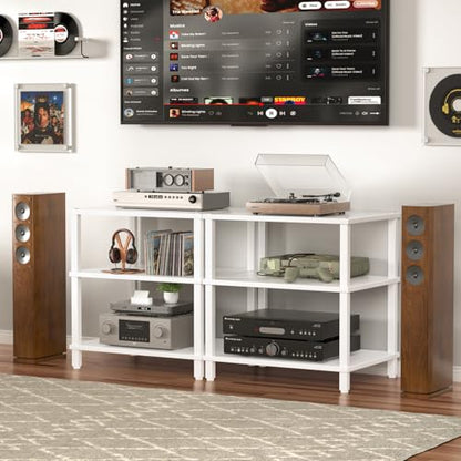 LELELINKY 3-Tier AV Media Player Stand, White Stereo Cabinet, Modern Stereo Cabine,Game Console Shelf,Wooden TV Stand,Multifunctional Entertainment Center, Suitable for Home, Conference Room - color: White, size: 3 Tier