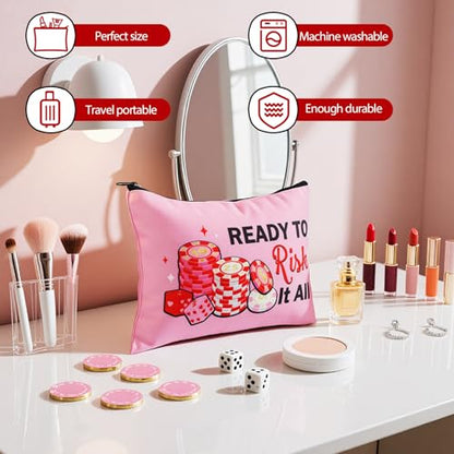 Reginary 12 Pcs Casino Gifts Casino Makeup Bags for Women | Casino Cosmetic Bags for Gambler, Gamblings Travel Zipper Pouches, Lucky in Love Bachelorette Themed Party Favors - style: Gambler