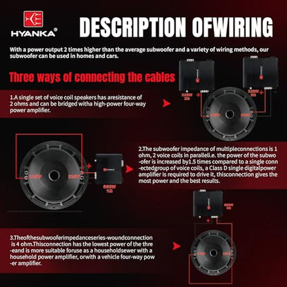 H YANKA BSC-15-4 15 Inch Subwoofer - 1200W MAX Power 15 Inch Paper Cone Subwoofer Car Audio, Black Iron Basket, 2.5“ Dual Voice Coil 4 Ohm Impedance 15 Sub for Cars - size: 15" Dual 4 Ohm