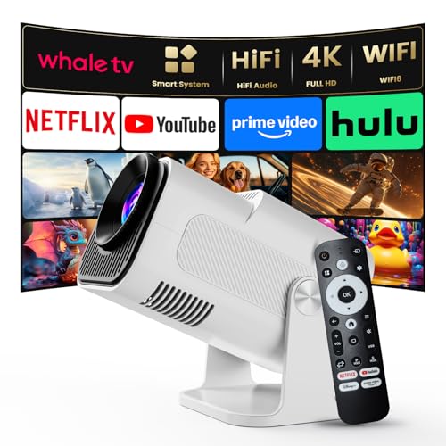 4K Smart Projector 1080p FHD Native Built-in Genuine TV OS Mini Projector | Portable Projector with WiFi and Bluetooth Auto Screen Correction & 3D Audio Feature-rich Apps,Black-and-white - color: WhaleTV (Black-and-white)