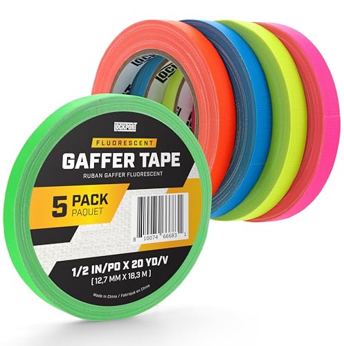 Lockport Neon Spike Tape 5 Pack - 1/2 Inch x 20 Yards Colored Gaffer Tape | Fluorescent Matte Gaff Tape, UV Blacklight Glow, Residue-Free, Water-Resistant, Easy Tear for Theater, Stage, Marking, School - size: 1/2 Inch X 20 Yards