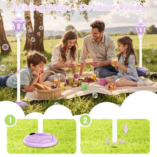 Bubble Machine,Automatic Standing Bubble Maker Machine with Light/Music/Remote,47 Inch Adjustable Height Outdoor Toys for Toddlers Party Birthday, Wedding,Gifts Purple - color: Purple