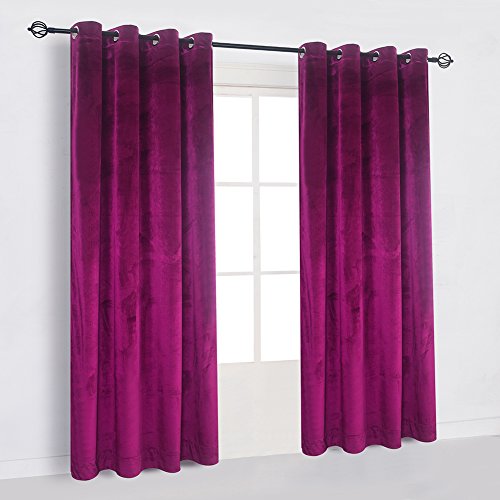Cherry Home Super Soft Luxury Heavy Velvet Fushcia Room Darkening Blackout Curtain Panel Drapes 52 inch Wide by 84 inch Length with Grommet Fushcia,2 Panels for Living Room - color: Fushcia, size: 52"W x 84"L (Pack of 1)