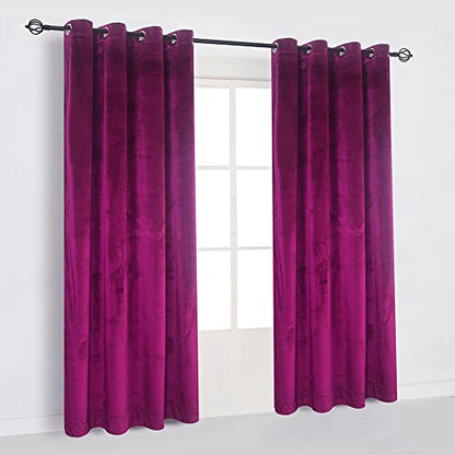 Cherry Home Super Soft Luxury Heavy Velvet Fushcia Room Darkening Blackout Curtain Panel Drapes 52 inch Wide by 84 inch Length with Grommet Fushcia,2 Panels for Living Room - color: Fushcia, size: 52"W x 84"L (Pack of 1)