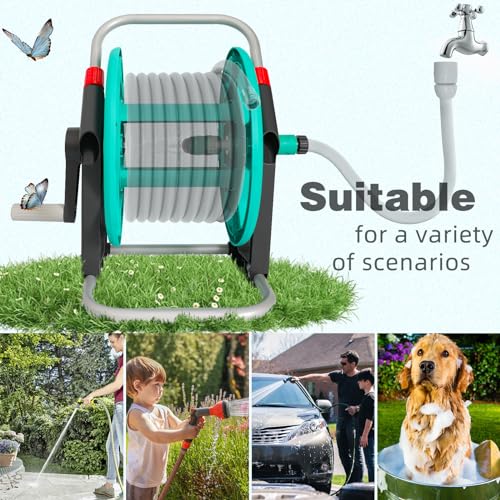 Garden Water Hose Reel,Holds 50-60 Ft of 5/8" Hose | Portable Hose Holder for Outside - color: Green