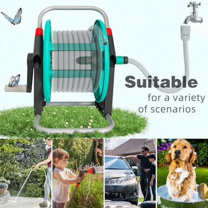 Garden Water Hose Reel,Holds 50-60 Ft of 5/8" Hose | Portable Hose Holder for Outside - color: Green