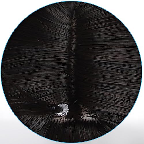 Anime Black Blue mixed Red Wigs Men Long Straight Wig with Ahoge Bangs Layered Haircut Adult Game Dragon Lunae Cosplay Wigs Halloween,Christmas,Comic con,Game Show,Party - color: Black Blue