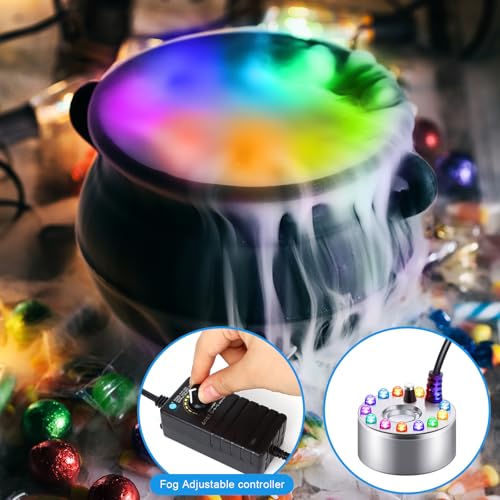 4 Pcs Halloween Mist Maker Fogger with Adjustable Fog Controller Small Ultrasonic Fog Machine Fountain Cauldron Water Garden Pond Foggers with 12 LED Light Flashes for Halloween Party