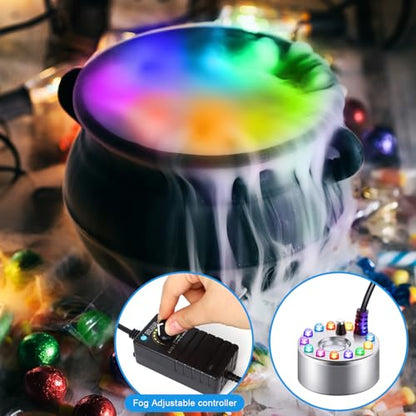 4 Pcs Halloween Mist Maker Fogger with Adjustable Fog Controller Small Ultrasonic Fog Machine Fountain Cauldron Water Garden Pond Foggers with 12 LED Light Flashes for Halloween Party