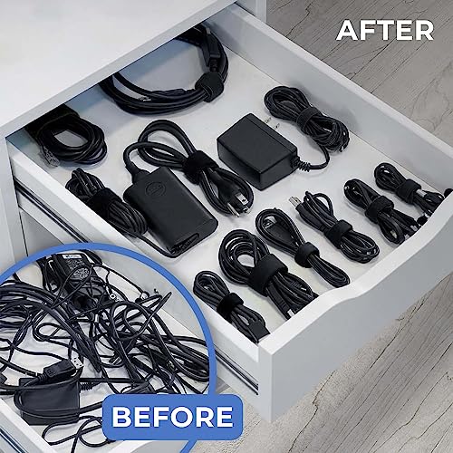 Starument Hook and Loop Cable Ties (8 x 1/2 inch, 100-pack), Premium Industrial Grade and Reusable Fastening Cord Straps for Home, Office and Outdoors, Black