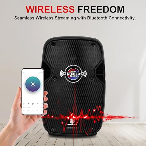 PRORECK Impact 10 10-Inch Stereo Speakers, 800W Peak Power Bluetooth PA Speaker System with Wired Microphone, Speaker Stands & Remote – Portable DJ Speaker for Parties, Events, Karaoke, Outdoor Use