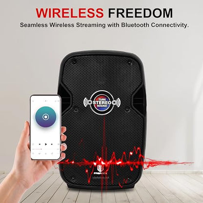 PRORECK 10-Inch Stereo Speakers, 850W Peak Power Bluetooth PA Speaker, with Wired Microphone, Speaker Stands & Remote – Portable DJ Speaker for Parties, Events, Karaoke, Outdoor Use