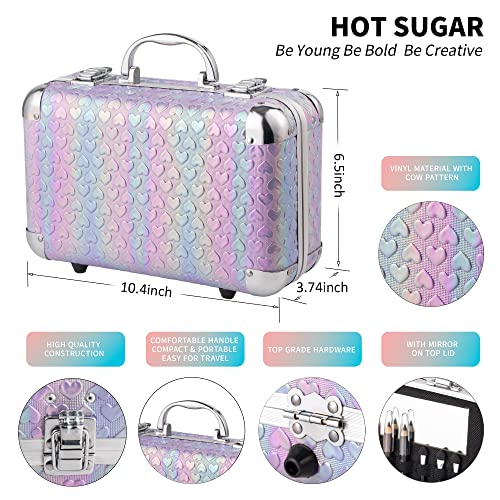 Hot Sugar All In One Makeup Set for Teenager Girls (Purple Heart) | Full makeup kit for beginners includes eye shadow palette, blush, lip gloss, lipstick, lip and eye pencils, brush, mirror. - color: Purple Heart