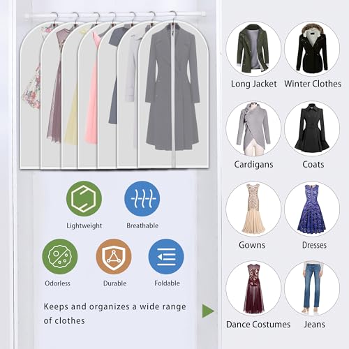 Garment Bags 12 Pack, 24x60 Inch Clothes Covers, Extra Long | Dust Proof Breathable PEVA, Full-Length Zipper, 12 Extra-Long Bags, for Gowns, Dresses and Whole-Family Storage - size: 24" x 60" 12 Piece Set