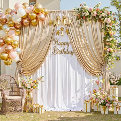 gogoparti 20x10FT Champagne Gold Sequin Backdrop Curtain - 4 Panels of 5x10FT Wrinkle-Free Glitter Drapes for Photography, Birthdays, Weddings & Graduations - color: Champagne, size: 5FT x 10FT(4 panels)