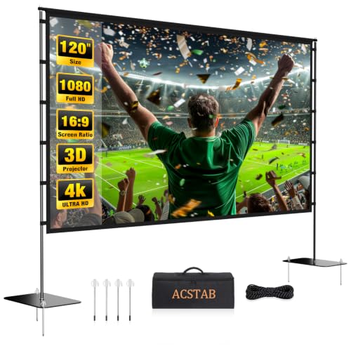 Outdoor Projector Screen with Stand - 120 Inch Portable Projector Screen Outdoor Indoor Projection Screen 16:9 4K HD Movie Screens with Carry Bag Can Enjoy Home Theater Projection Screens