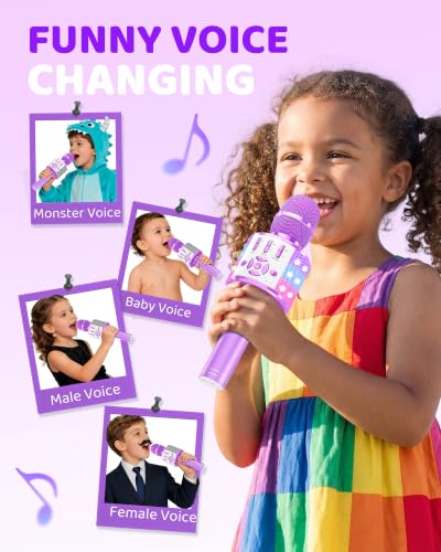Amazmic Toys for Girls, Kids Karaoke Microphone Toddler Microphone for Kids with Lights, for Girls, Birthday New Year Party Boys Toy Age 3 4 5 6 7 8+(Light Purple) - color: Light Purple