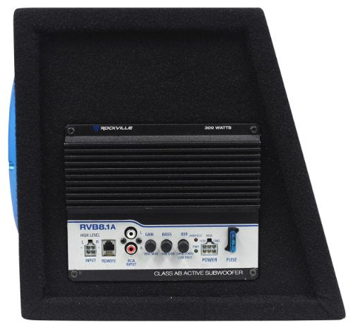 Rockville RVB8.1A 8" Powered Car Subwoofer Enclosure with RWK10 Wire Kit | 300W Peak / 200W RMS, Class AB, RCA/High-Level Inputs, 30Hz-150Hz LPF, Bass Knob, RWK10 10 AWG Kit, 40A ATC Fuse, 2-Items
