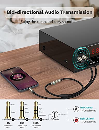 VIOY 3.5 mm TRS to Dual 1/4 Inch TS Audio Y Splitter Cable 6 FT | Dual shielding lossless Hi-Fi sound, nylon braided stereo cable, bidirectional stereo split for mixer and audio equipment - size: 6 ft