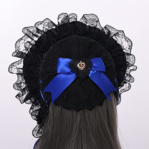 COSDREAMER Girls Women Victorian Bonnets Lace Flowers Tea Party Hats - color: Black Blue