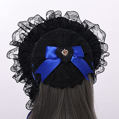 COSDREAMER Girls Women Victorian Bonnets Lace Flowers Tea Party Hats - color: Black Blue