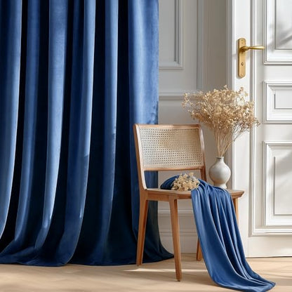 FMFUNCTEX Velvet Blackout Curtains Navy Blue Thermal Insulated Curtains for Bedroom Living Room Darkening Curtains 72 Inches Long Soft Luxury Rod Pocket Dark Blue Drapes Dining Room 2 Panels Set - color: Navy Blue, size: 52"W x 72"L (Pack of 2)