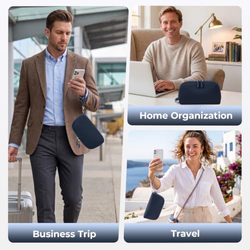 FYY Travel Cable Organizer - 8 Compartments, Lightweight, Water Repellent - color: Navy, size: (L) 9.6"× 5.5"× 3.7"