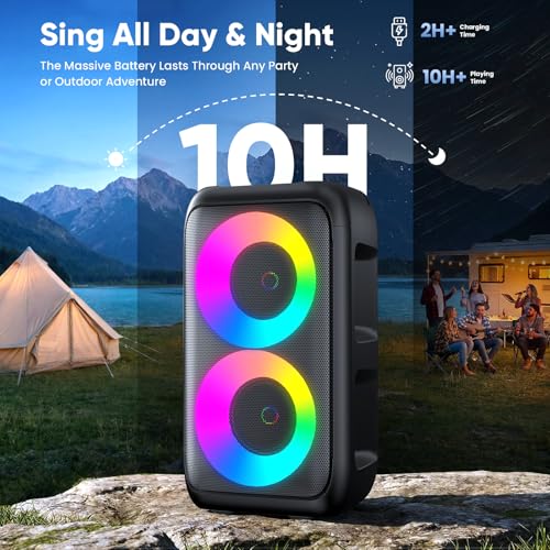 Karaoke Machine, Bluetooth Speaker with 2 Wireless Microphones Adults Kids | Portable Size, TWS Mode, LED Light, 10H Battery PA System,Dual Speaker, USB TF AUX, Home Party Outdoor Camping Birthday Gifts - size: 2 Mics