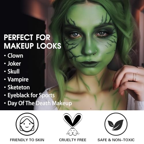 BOBISUKA Green Face Paint, Blendable Cream Body paint, Eye Black for Sports Baseball Softball Football, Face Painting Kit for Zombie, Monster, Camo, Witch Halloween Cosplay, Costume, Parties - color: Green