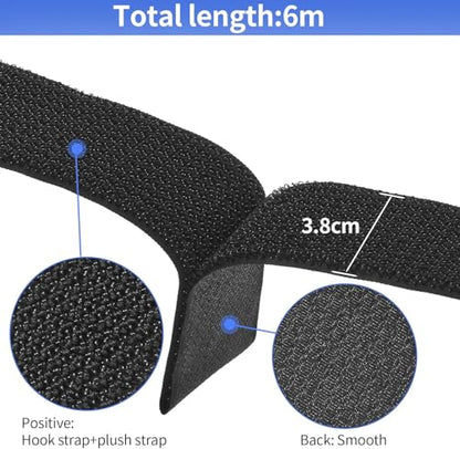 1.5In x 39Ft Cinch Straps Nylon Heavy Duty with 50 Buckles, Cut to Length, Black Hook and Loop Straps, Reusable Long Cable Ties for Storage and Cord Organizer - size: 1.5In x39Ft Black
