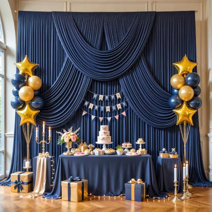 10ft x 12ft Navy Blue Backdrop Curtains for Wedding Parties - color: Navy Blue, size: W5' x H12'(2 panels)