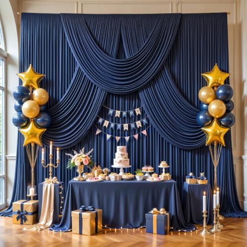 40ft x 12ft Navy Blue Backdrop Curtains for Wedding Parties - color: Navy Blue, size: W5' x H12'(8 panels)
