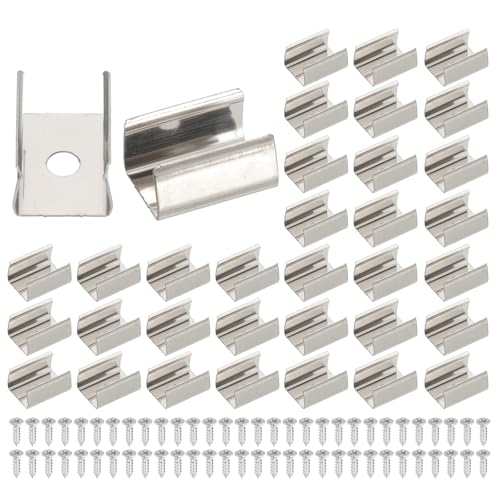PATIKIL LED Strip Clips, 50pcs Stainless Steel Mounting Brackets Fixing Clip Clamp Support Holder with Screws for 9mm to 10mm LED Strip Lighting Cable - size: 9mm to 10mm